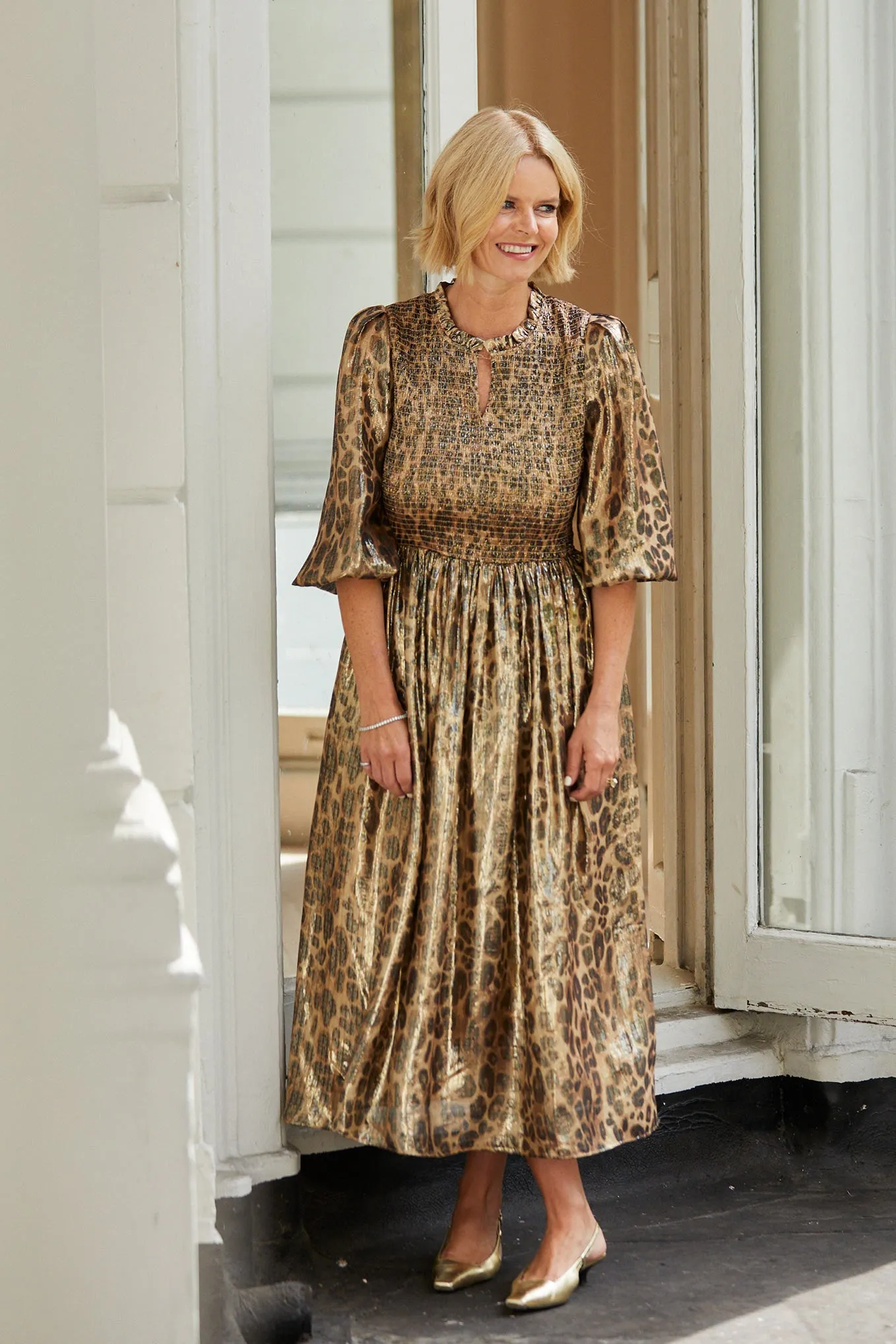 Ari Silk Blend Lame Dress - Leopard