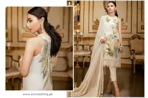 Asian Wear Eid Dress in Off white Color Floral Leaves Print - C1663