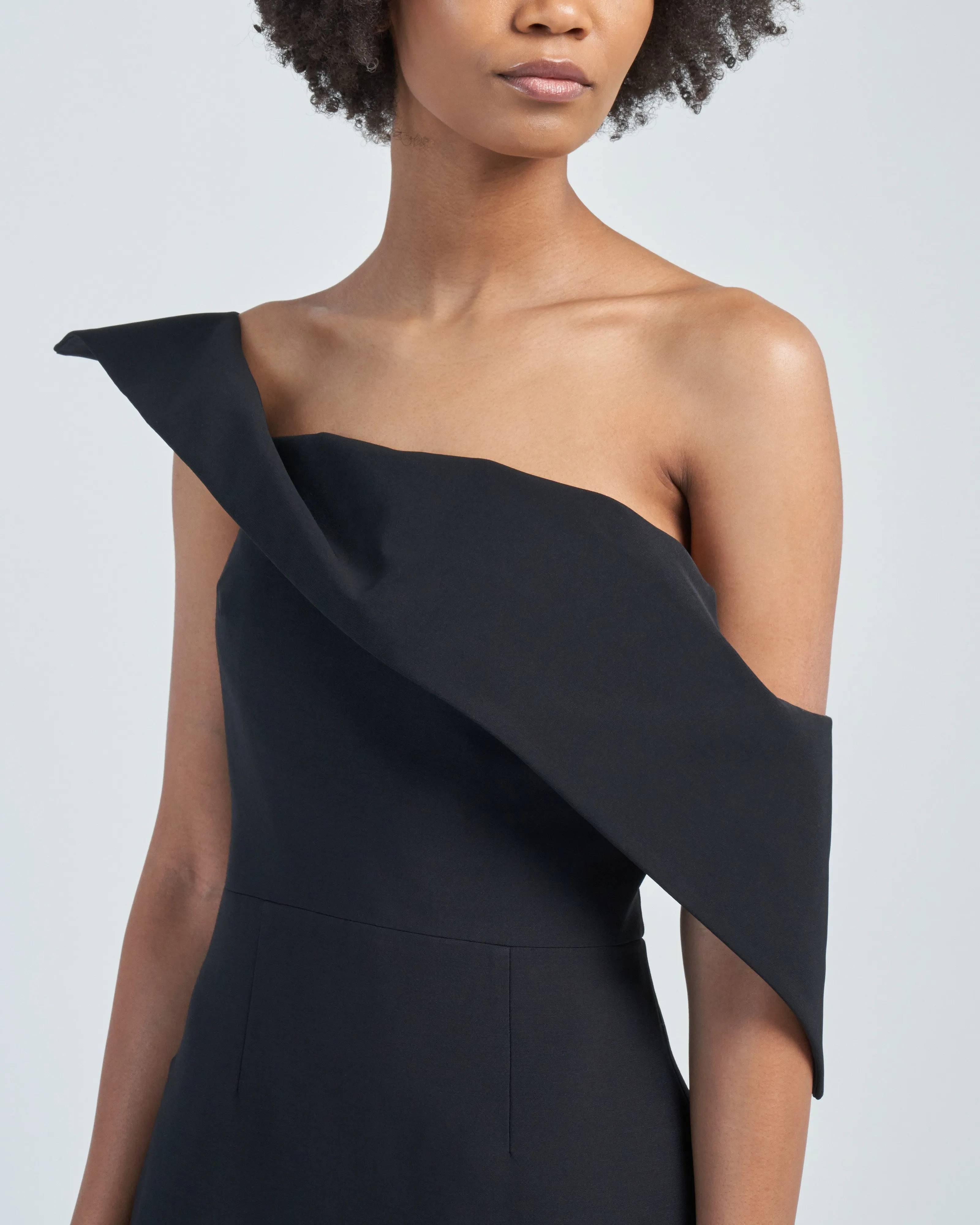 asymmetric wool silk midi dress black