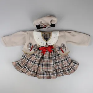 Baby Girls Beige Tartan Dress, Jacket and Hat Outfit
