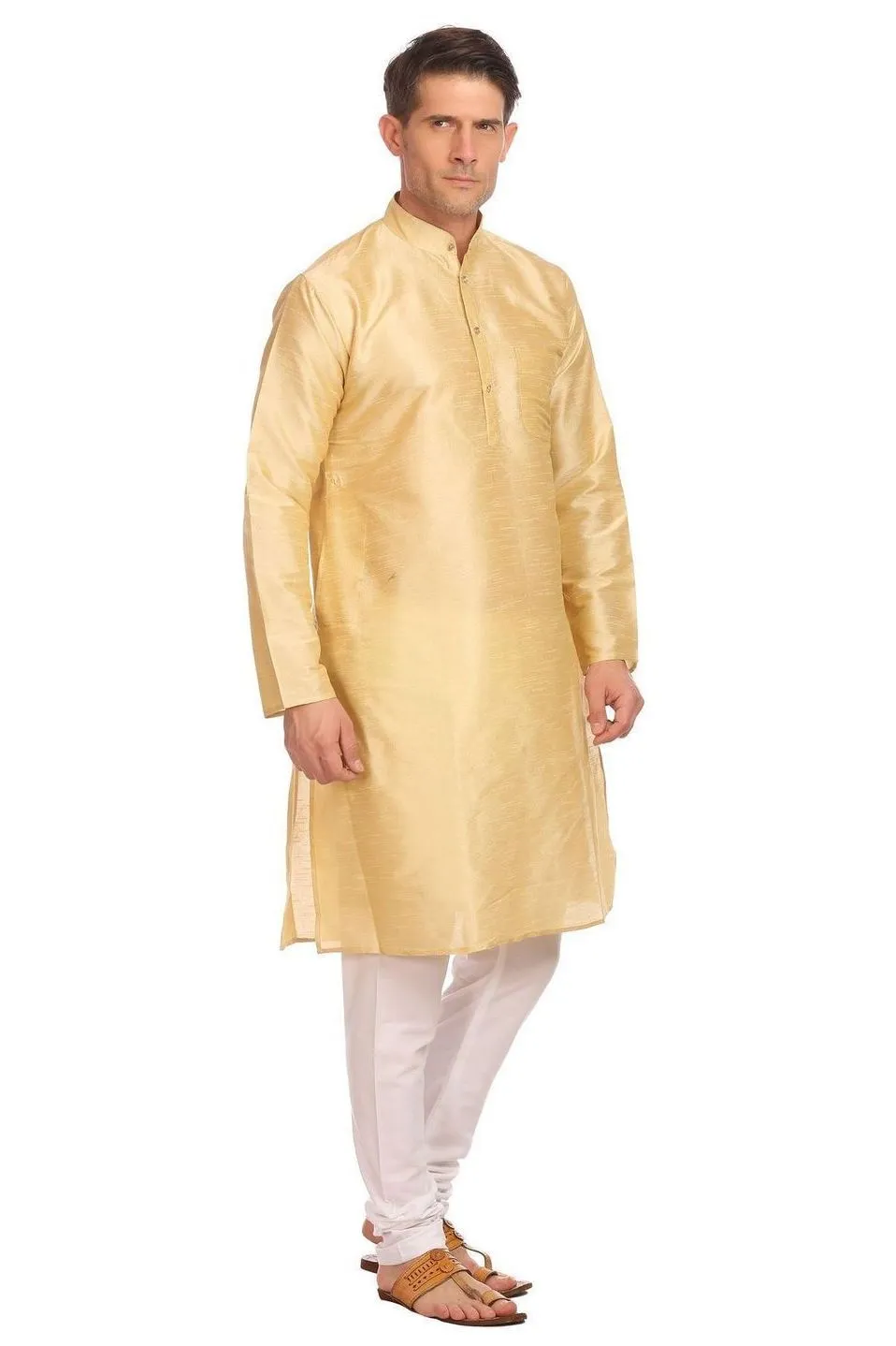 Banarasi Art Silk Beige Kurta Pyjama