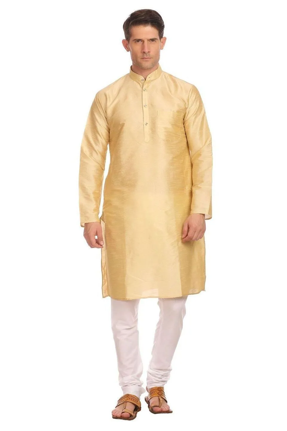 Banarasi Art Silk Beige Kurta Pyjama