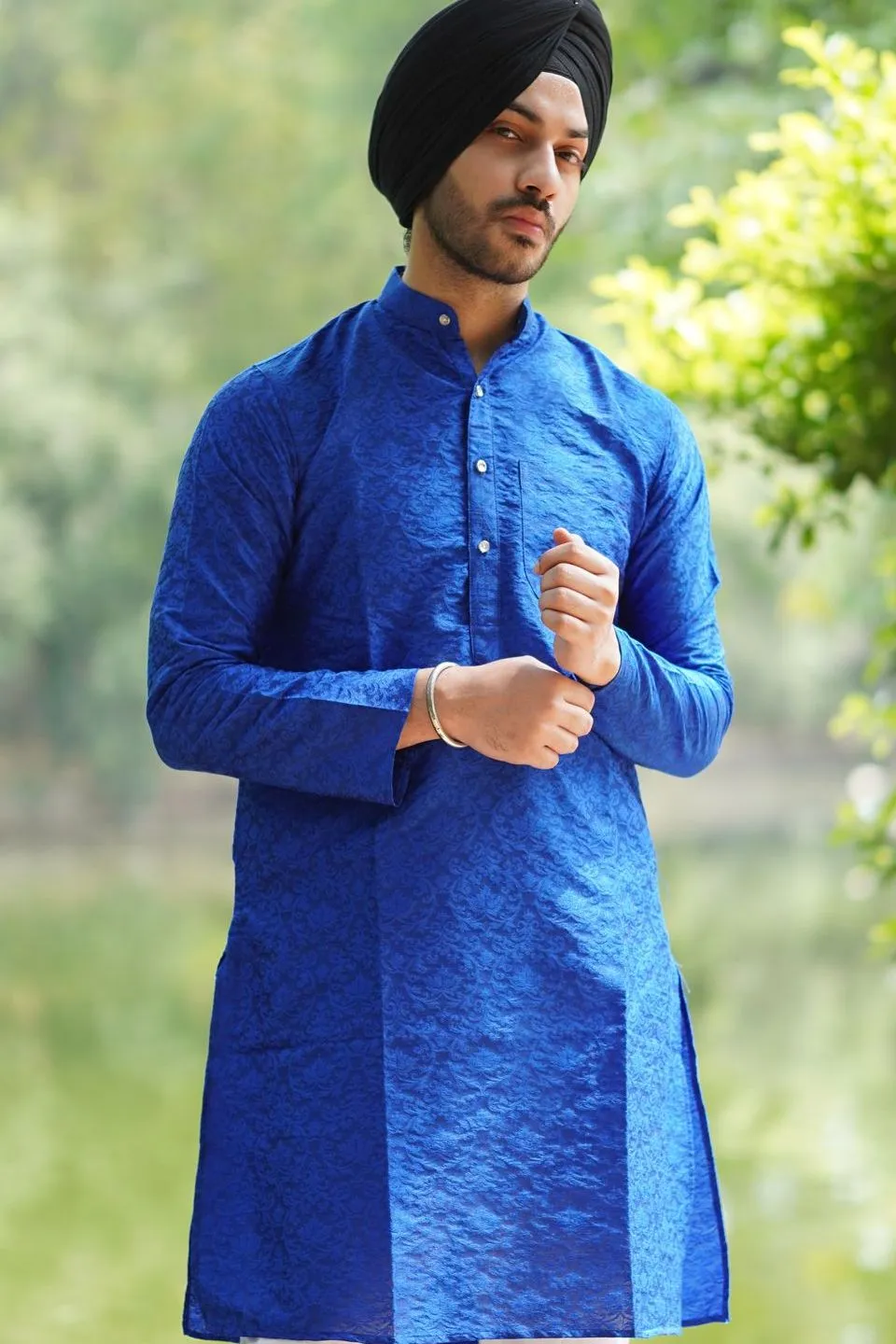 Banarasi Art Silk Blue Kurta Pajama