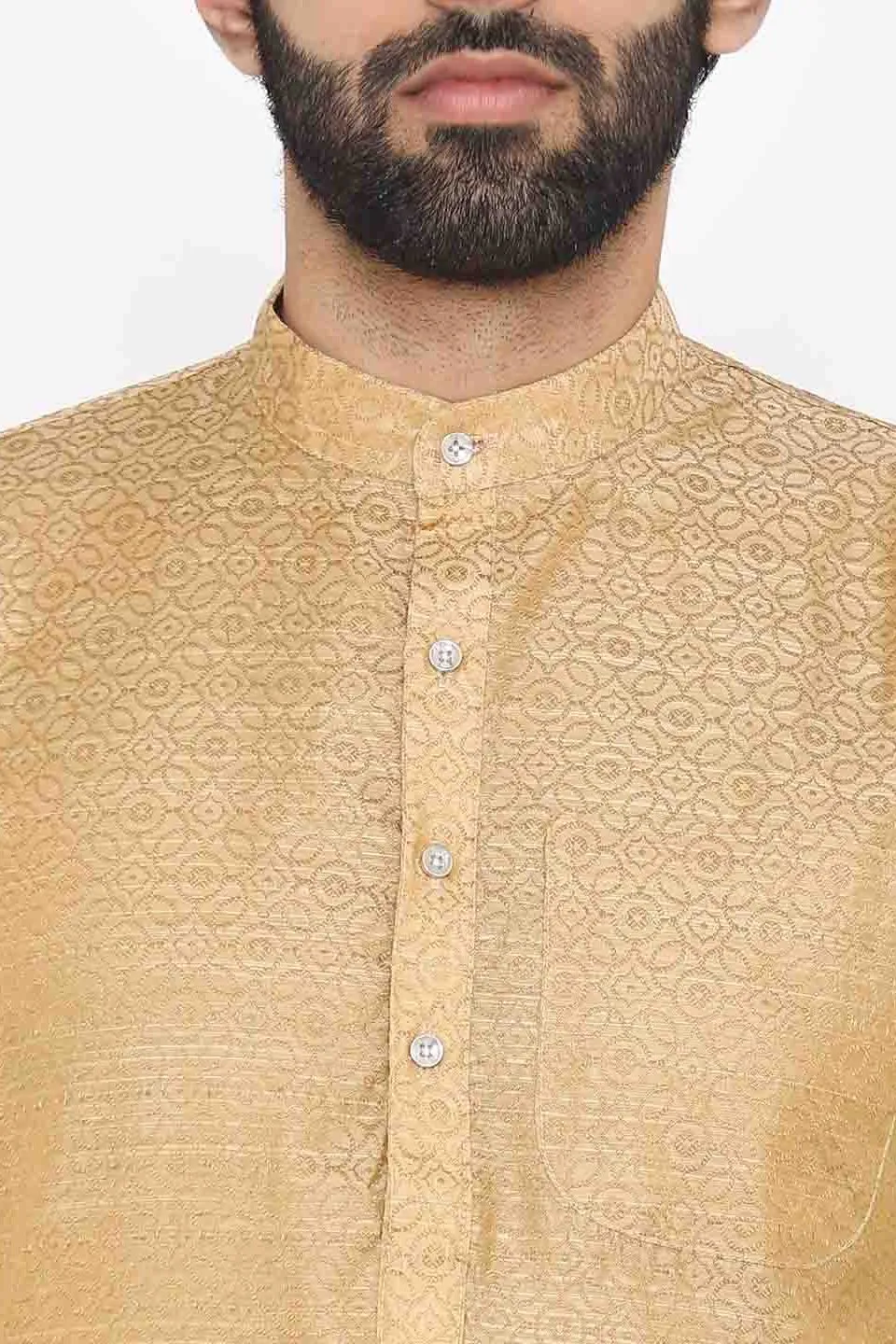 Banarasi Art Silk Cotton Blend Beige Long Kurta Pajama
