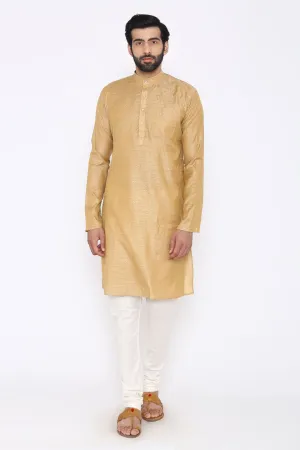 Banarasi Art Silk Cotton Blend Beige Long Kurta Pajama