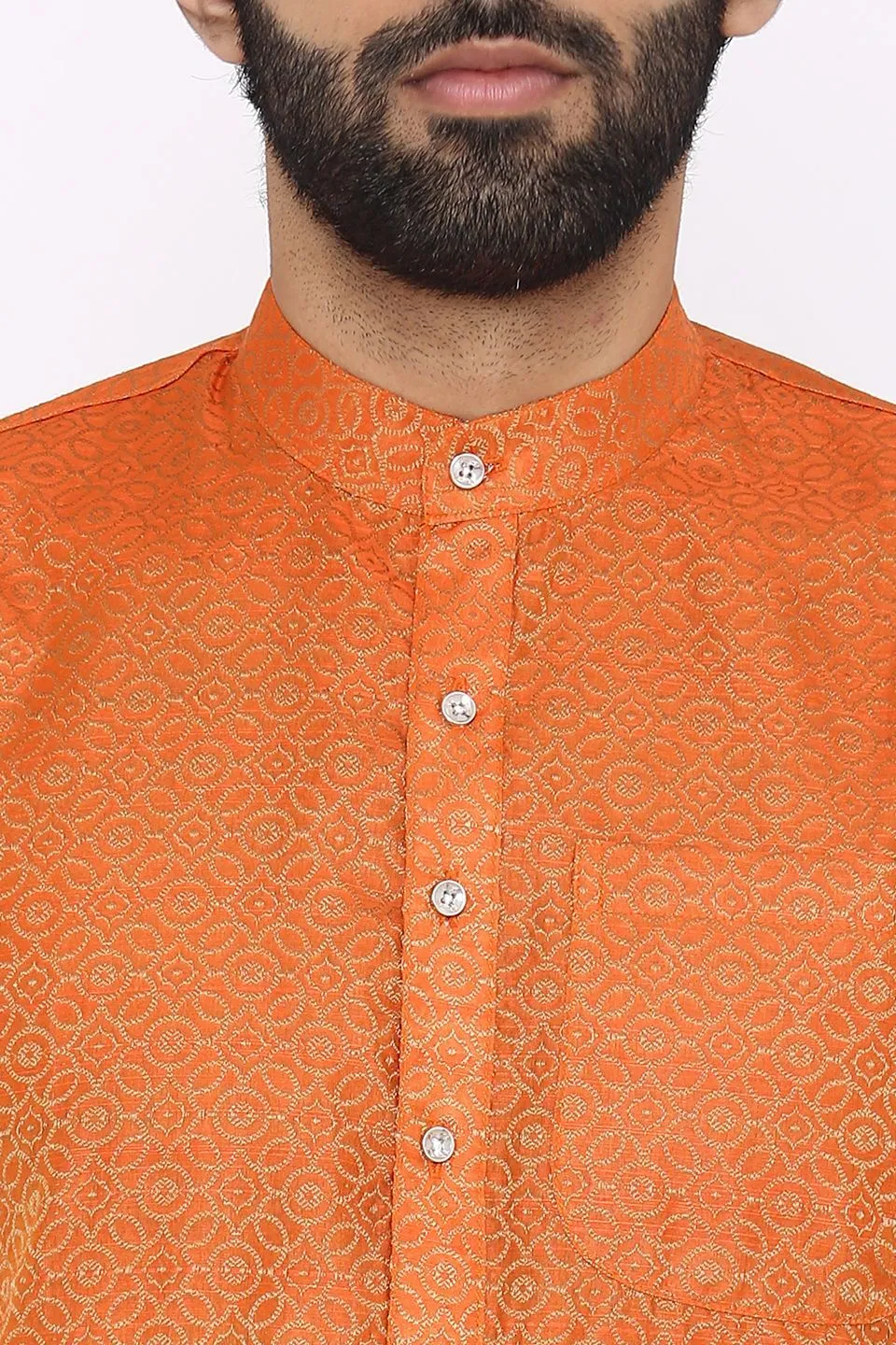 Banarasi Art Silk Cotton Blend Orange Long Kurta Pajama