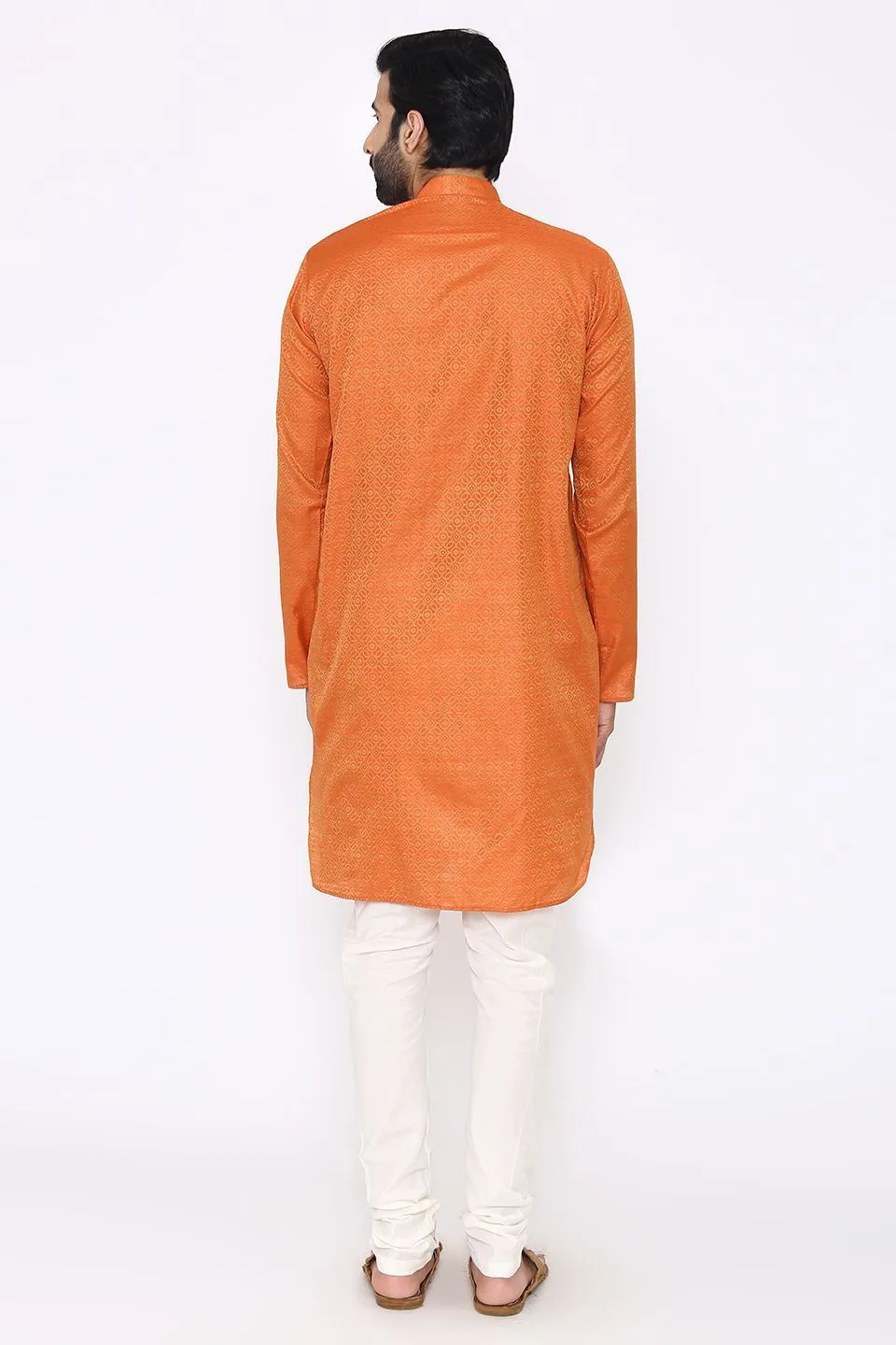 Banarasi Art Silk Cotton Blend Orange Long Kurta Pajama
