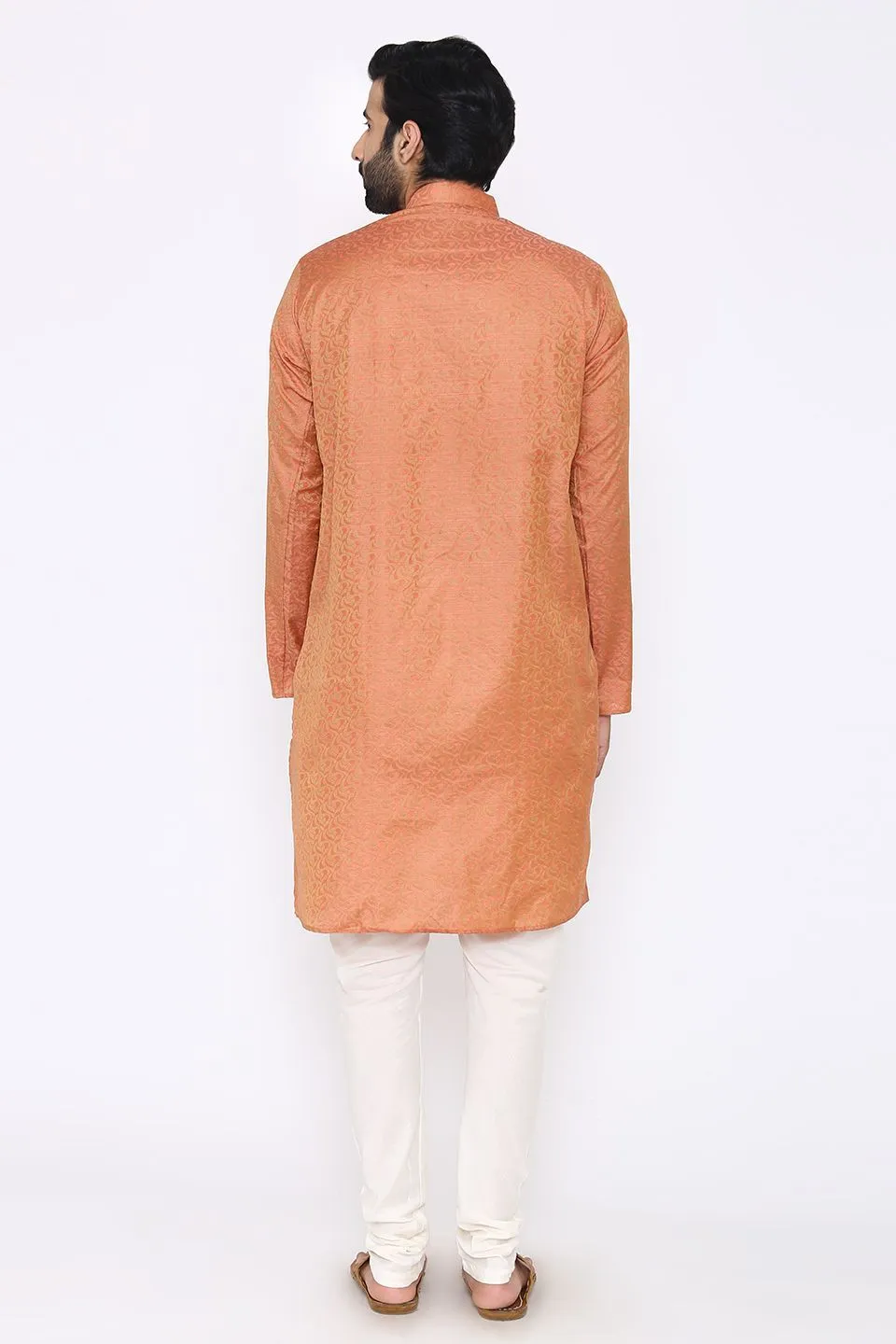 Banarasi Art Silk Cotton Blend Red Long Kurta Pajama