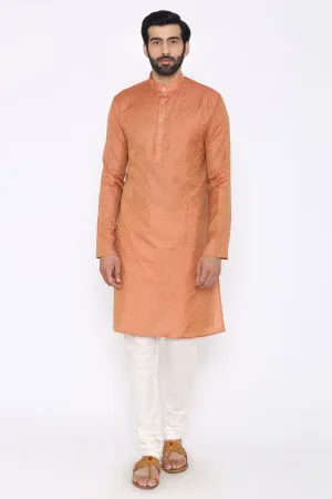 Banarasi Art Silk Cotton Blend Red Long Kurta Pajama