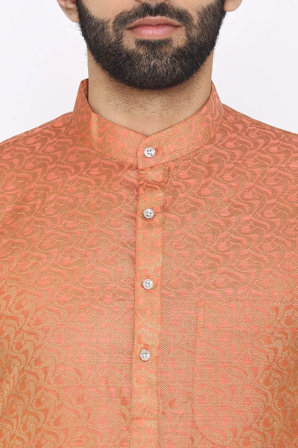 Banarasi Art Silk Cotton Blend Red Long Kurta Pajama