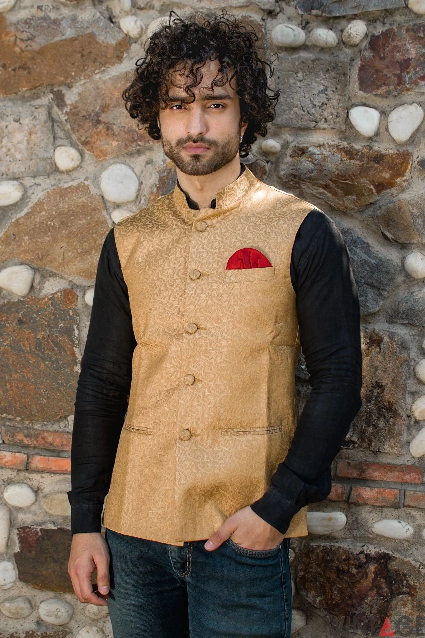 Banarasi Art Silk Cotton Blend White Modi Nehru Jacket
