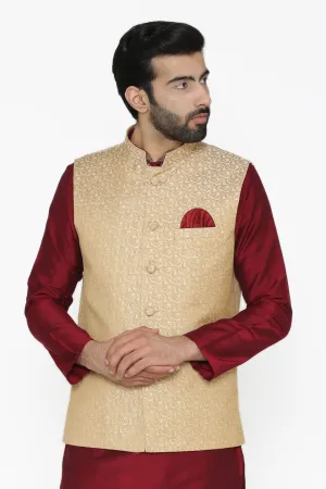 Banarasi Art Silk Cotton Blend White Modi Nehru Jacket