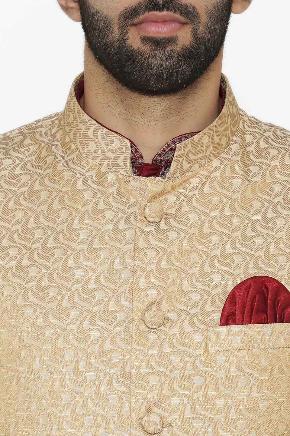 Banarasi Art Silk Cotton Blend White Modi Nehru Jacket