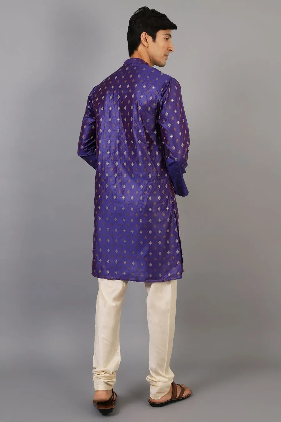 Banarasi Art Silk Cotton Blue Kurta Pajama