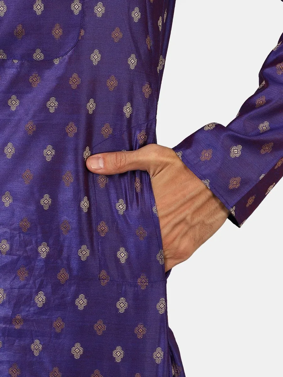 Banarasi Art Silk Cotton Blue Kurta Pajama
