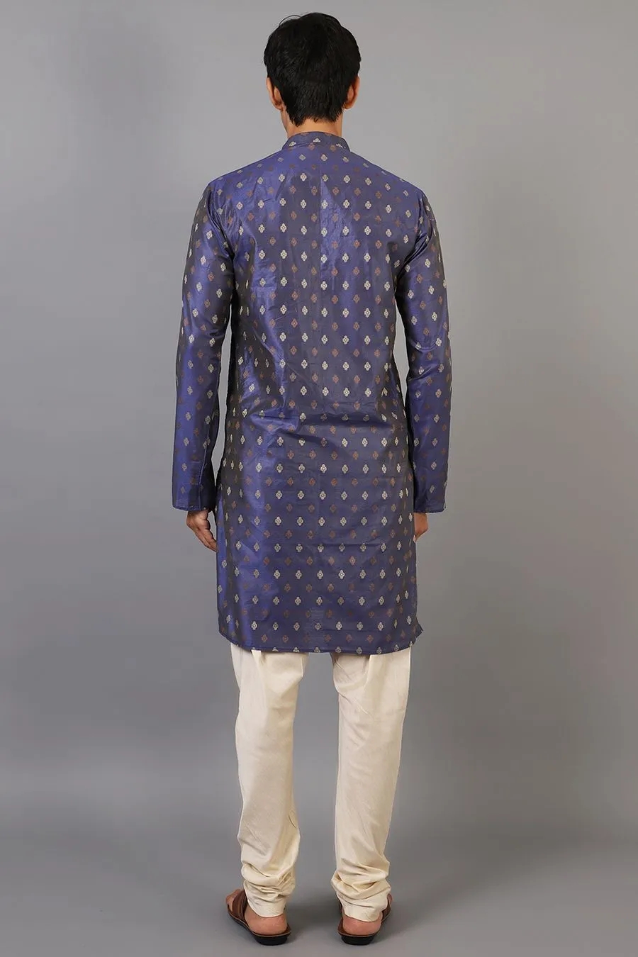 Banarasi Art Silk Cotton Blue Kurta Pajama
