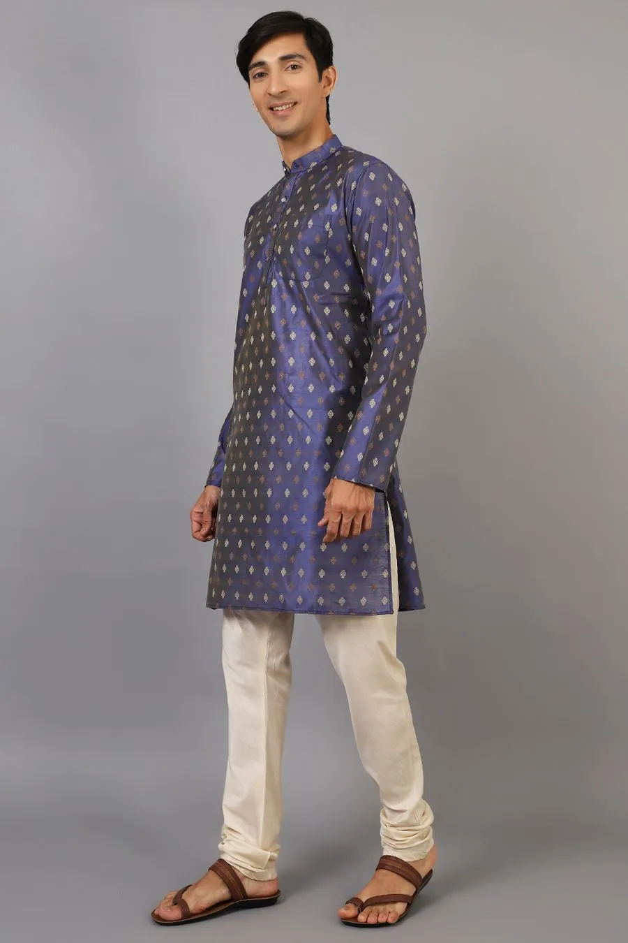 Banarasi Art Silk Cotton Blue Kurta Pajama