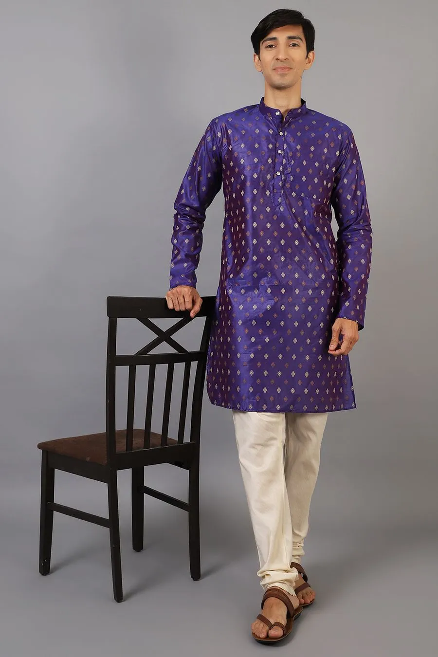 Banarasi Art Silk Cotton Blue Kurta Pajama