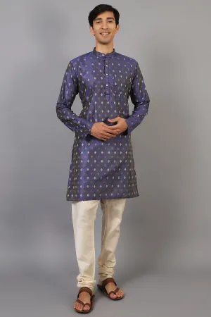 Banarasi Art Silk Cotton Blue Kurta Pajama