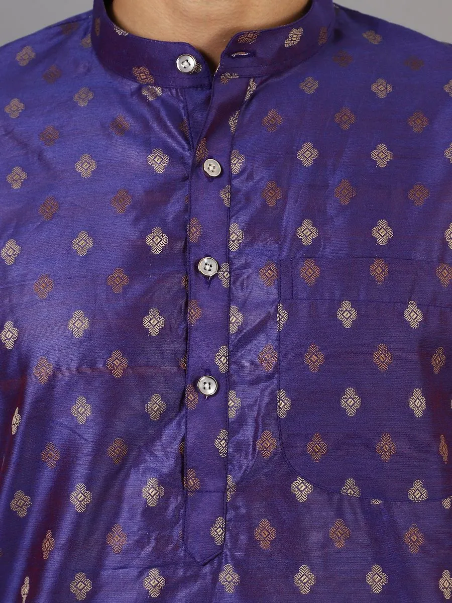 Banarasi Art Silk Cotton Blue Kurta Pajama