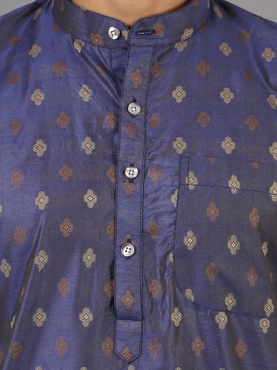 Banarasi Art Silk Cotton Blue Kurta Pajama