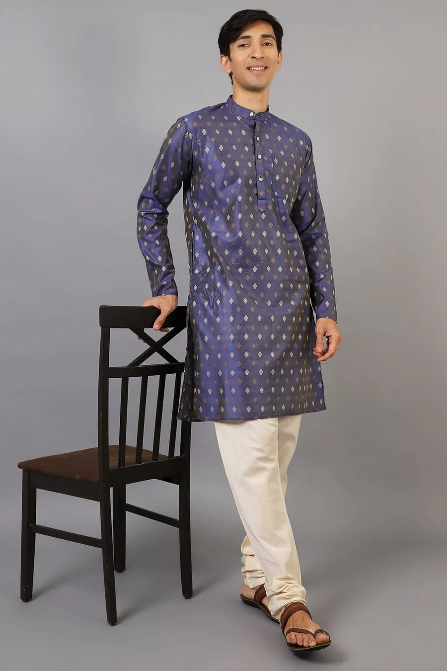Banarasi Art Silk Cotton Blue Kurta Pajama