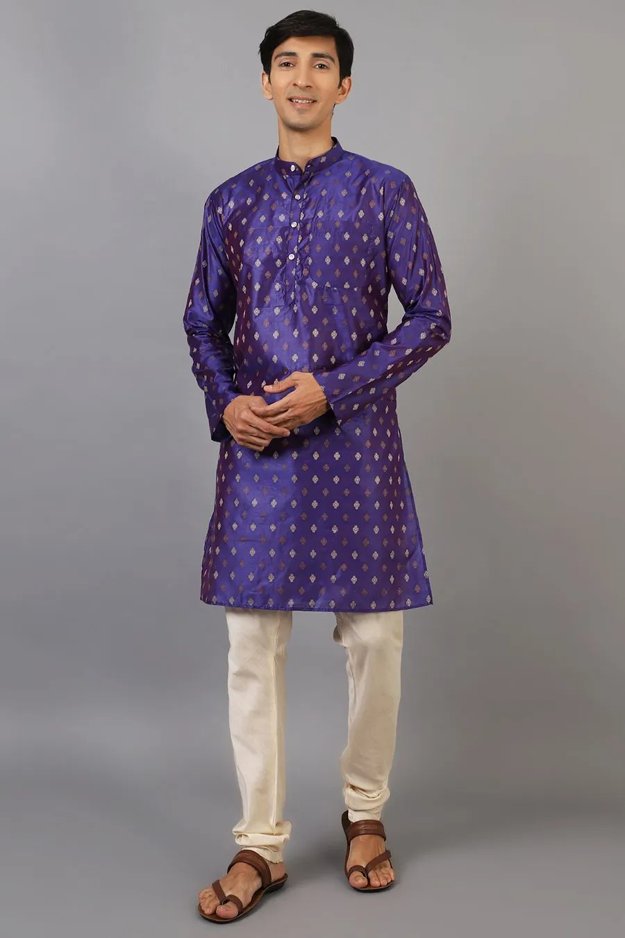 Banarasi Art Silk Cotton Blue Kurta Pajama