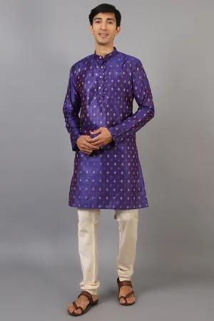 Banarasi Art Silk Cotton Blue Kurta Pajama