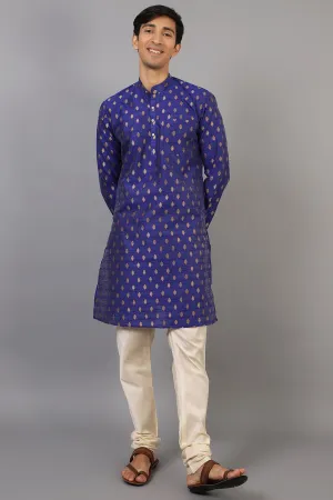 Banarasi Art Silk Cotton Dark Blue Kurta Pajama