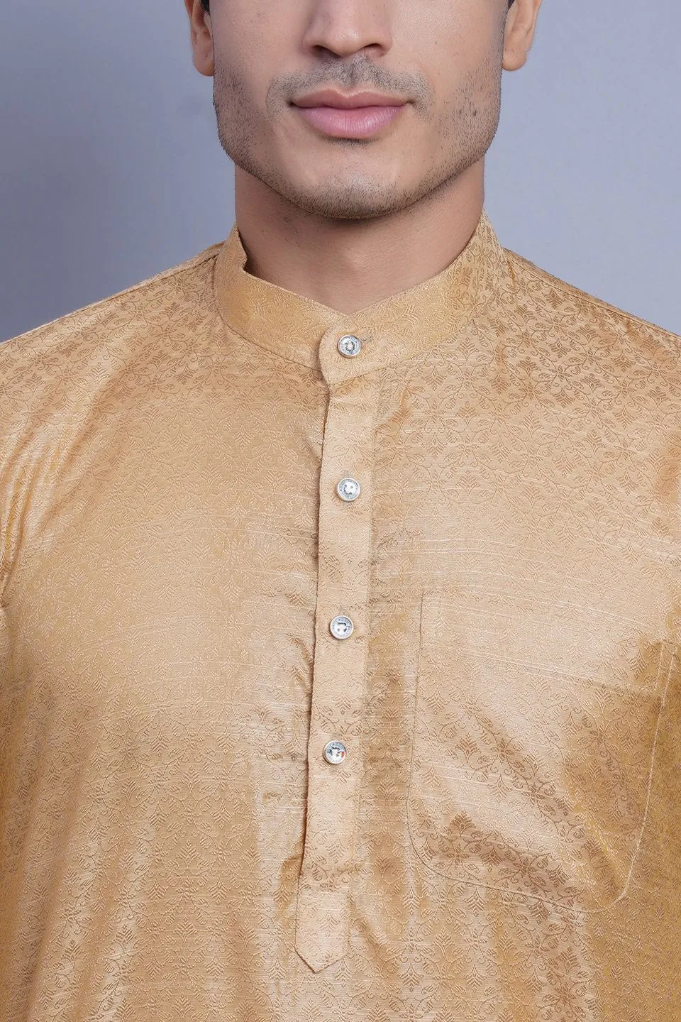 Banarasi Art Silk Cotton Gold Kurta Pajama