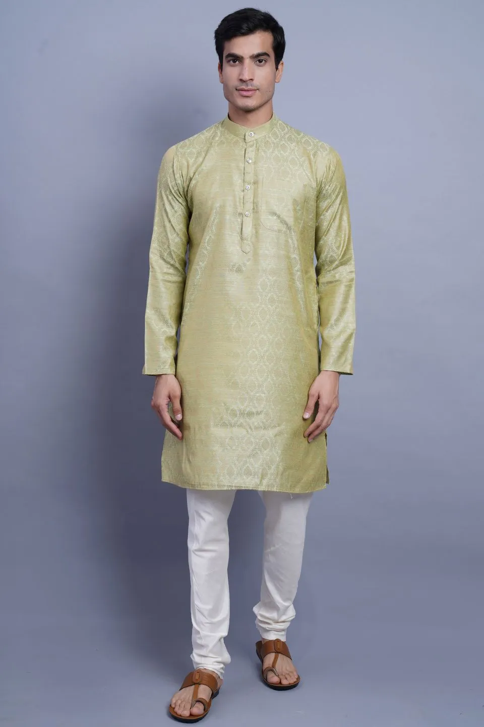 Banarasi Art Silk Cotton Green Kurta Pajama