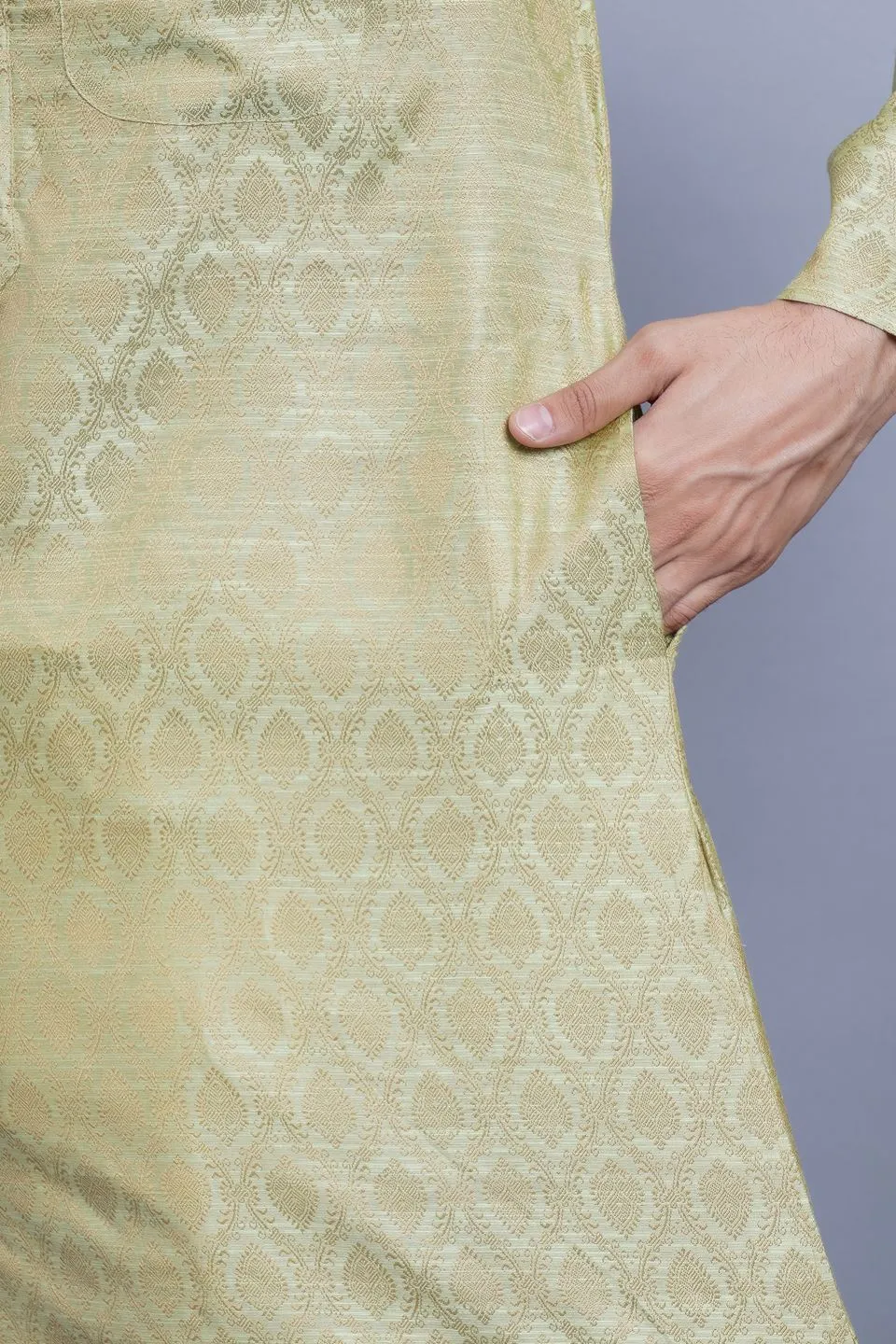 Banarasi Art Silk Cotton Green Kurta Pajama