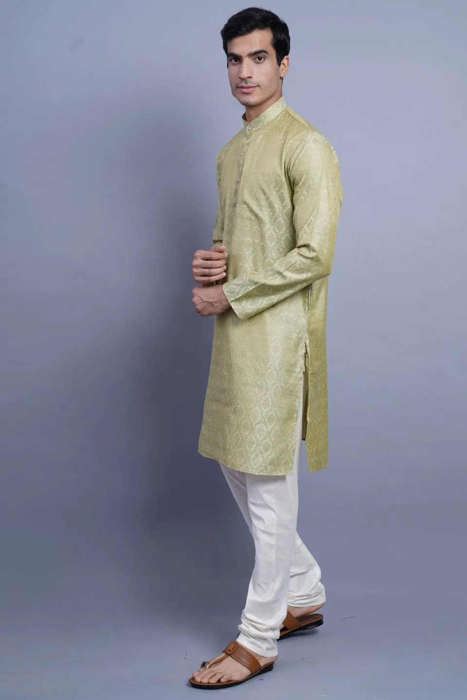 Banarasi Art Silk Cotton Green Kurta Pajama