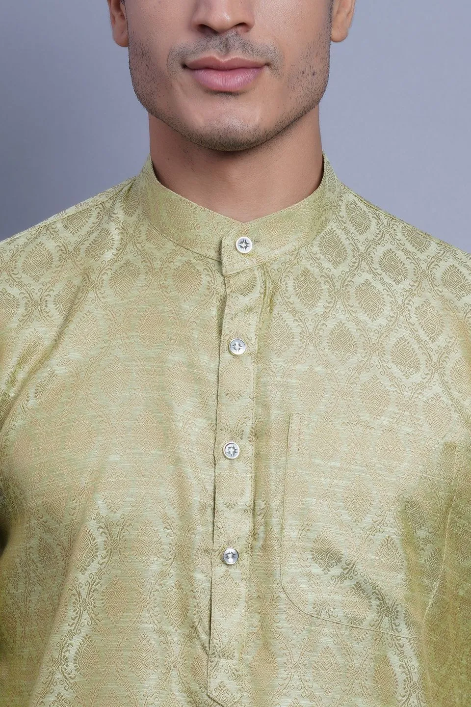 Banarasi Art Silk Cotton Green Kurta Pajama