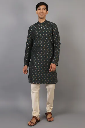 Banarasi Art Silk Cotton Green Kurta Pajama