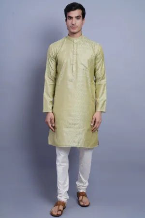 Banarasi Art Silk Cotton Green Kurta Pajama