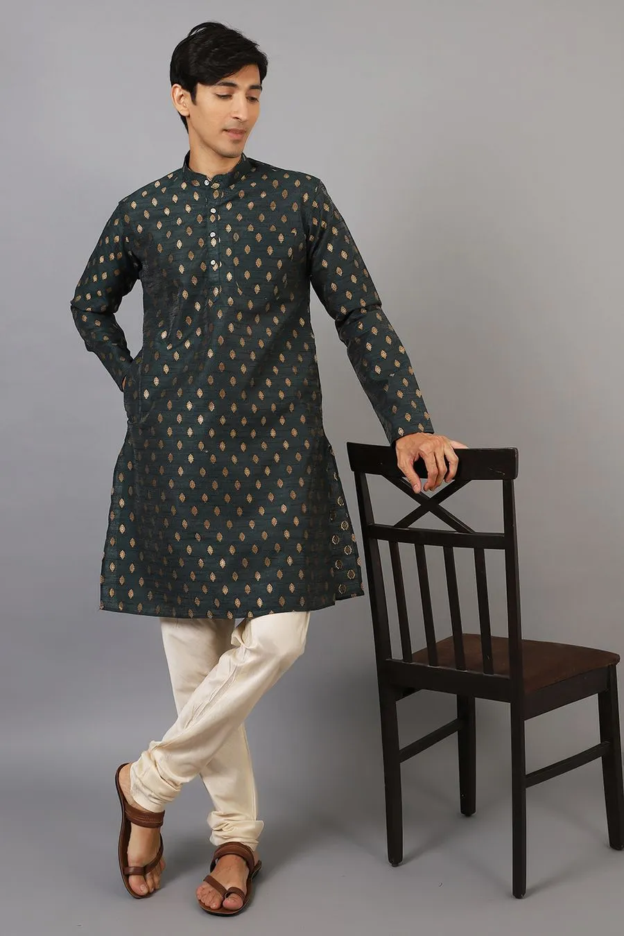 Banarasi Art Silk Cotton Green Kurta Pajama