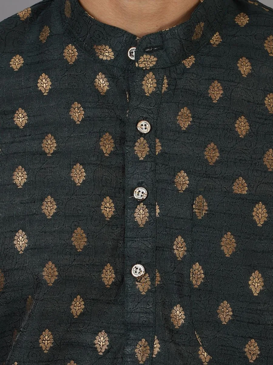 Banarasi Art Silk Cotton Green Kurta Pajama