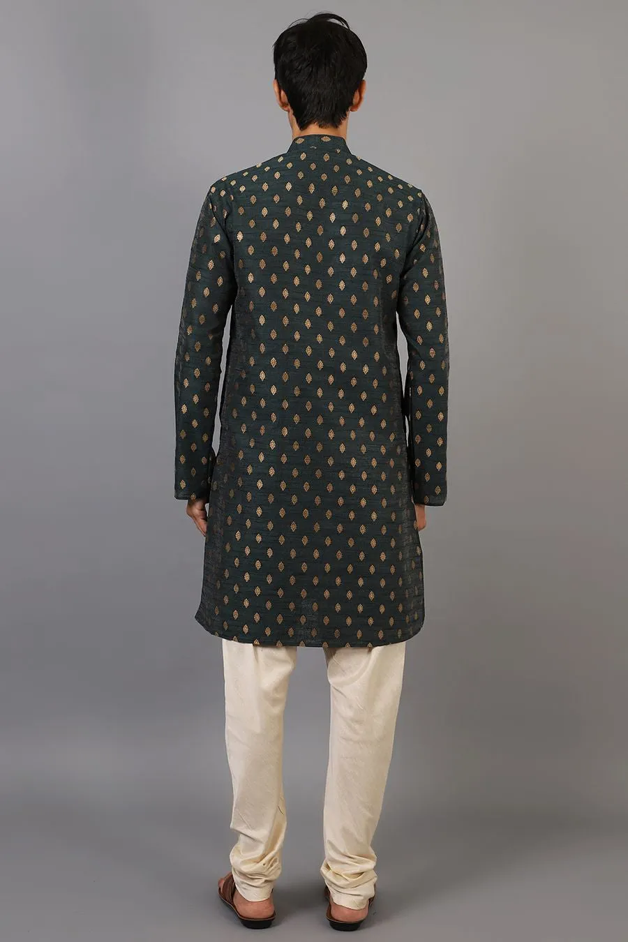 Banarasi Art Silk Cotton Green Kurta Pajama