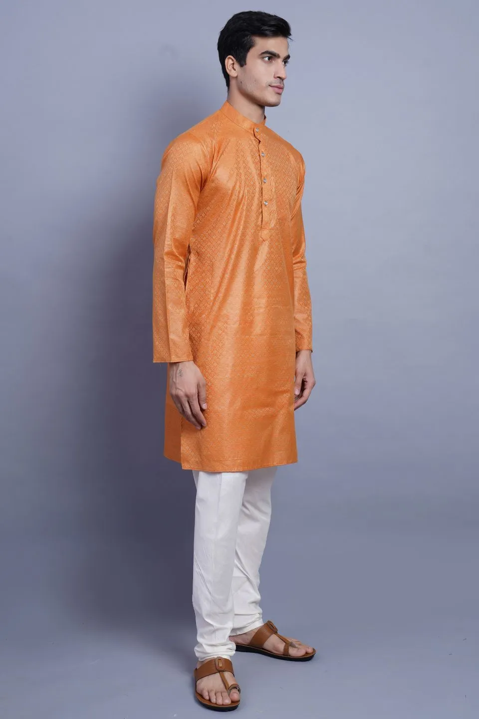 Banarasi Art Silk Cotton Orange Kurta Pajama