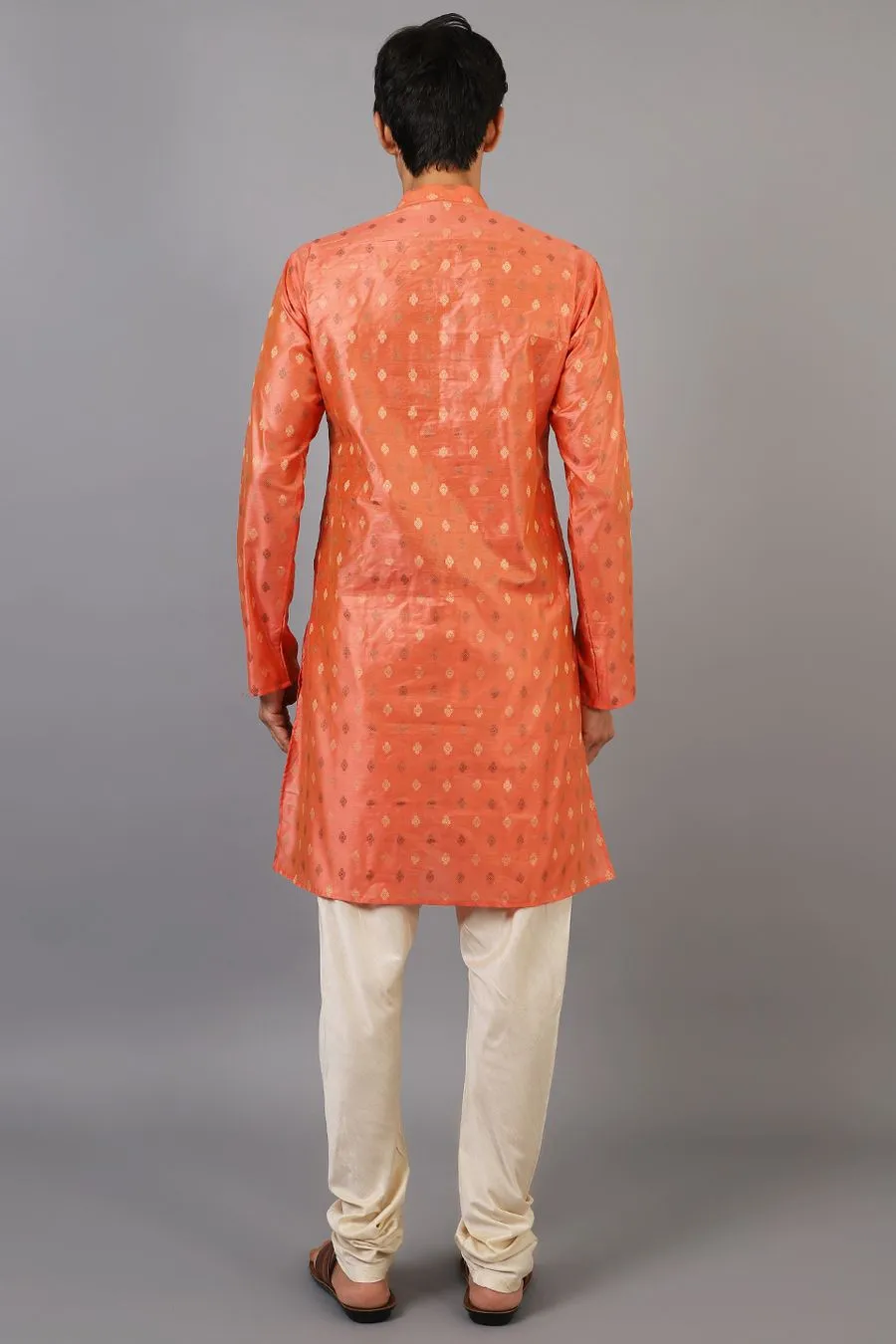Banarasi Art Silk Cotton Orange Kurta Pajama