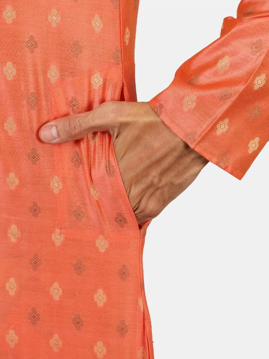 Banarasi Art Silk Cotton Orange Kurta Pajama
