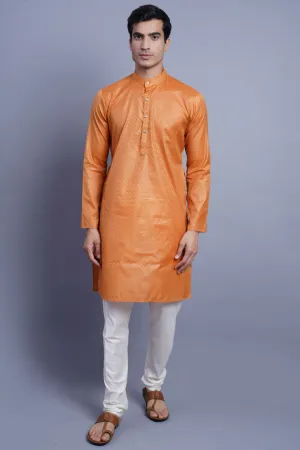 Banarasi Art Silk Cotton Orange Kurta Pajama