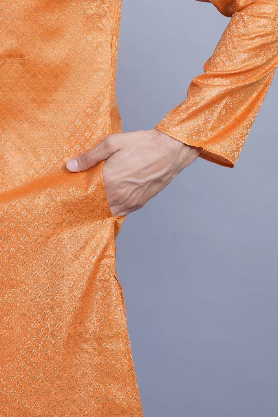 Banarasi Art Silk Cotton Orange Kurta Pajama
