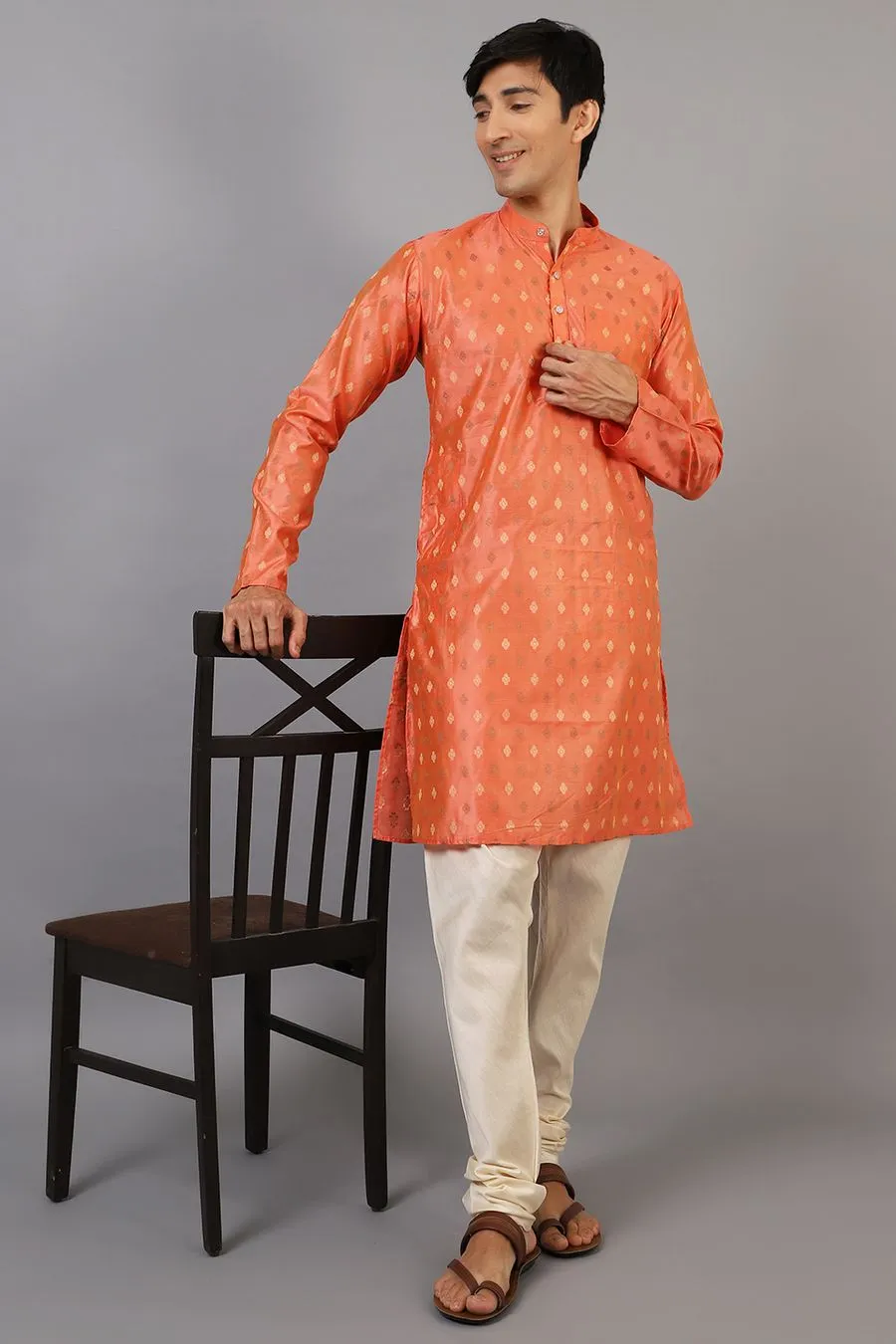 Banarasi Art Silk Cotton Orange Kurta Pajama