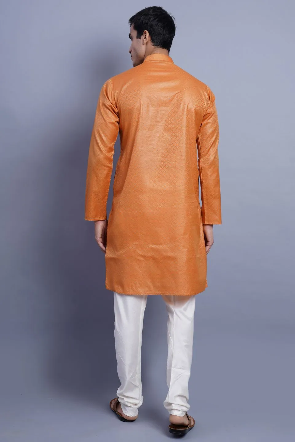 Banarasi Art Silk Cotton Orange Kurta Pajama