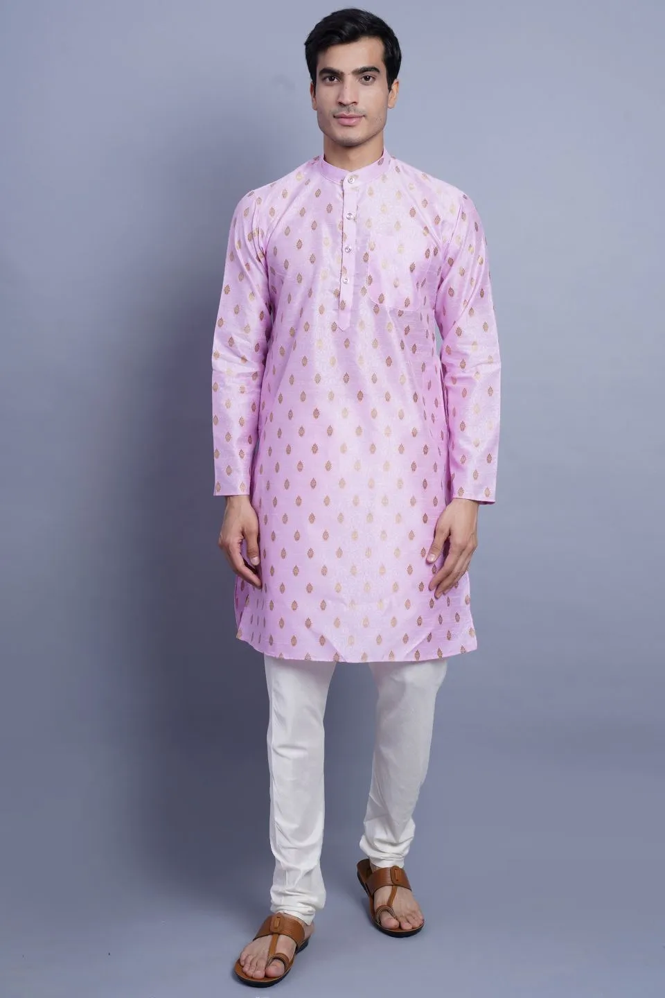 Banarasi Art Silk Cotton Pink Kurta Pajama