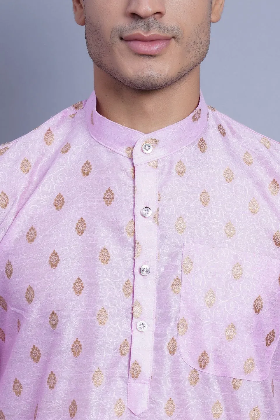 Banarasi Art Silk Cotton Pink Kurta Pajama