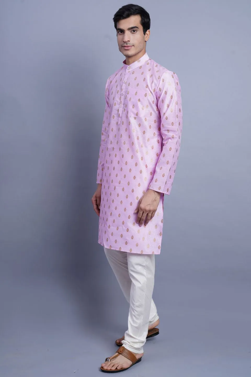Banarasi Art Silk Cotton Pink Kurta Pajama