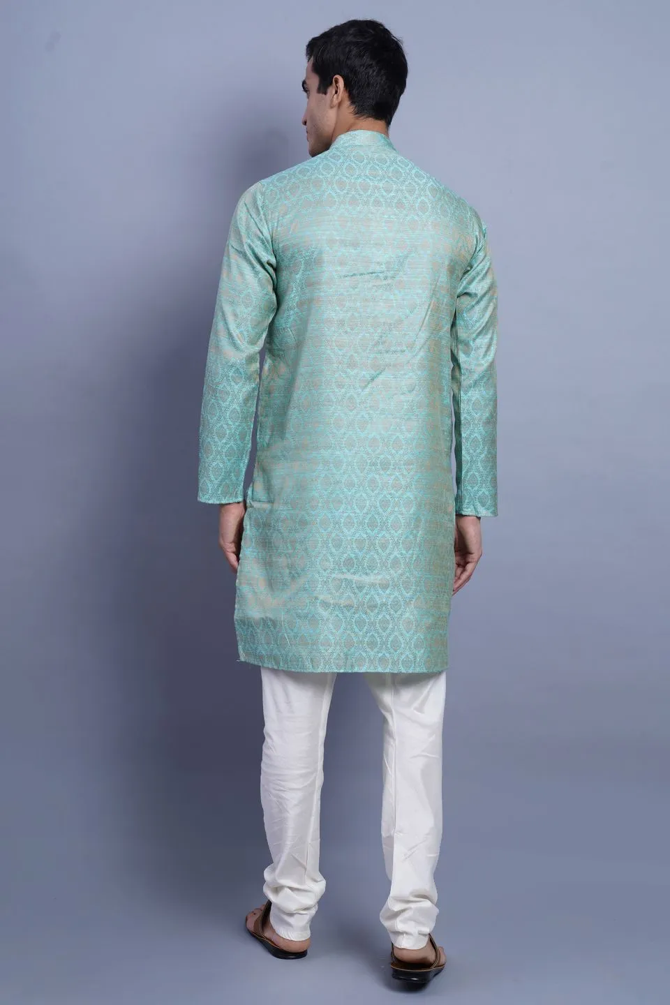 Banarasi Art Silk Cotton Turquoise Kurta Pajama